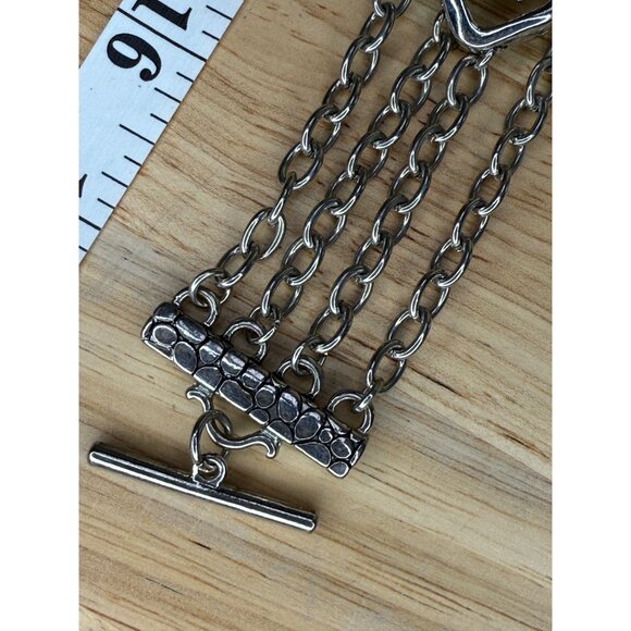 Silvertone Flower Bracelet With Chain Strands & Toggle Closure, Floral, Casual - Picture 7 of 9